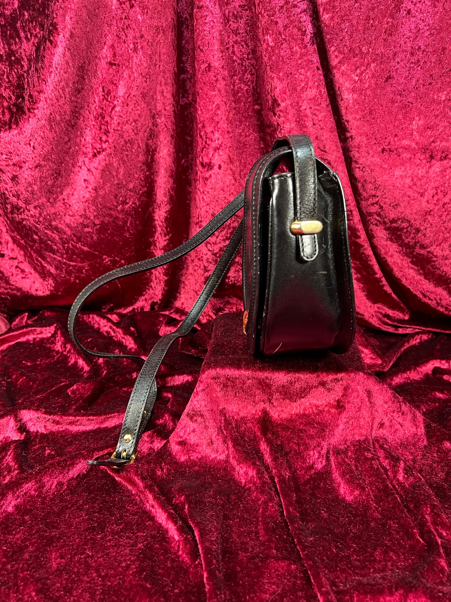 Vintage Black Leather Crossbody Bag - Bally Italy Saddle Purse
