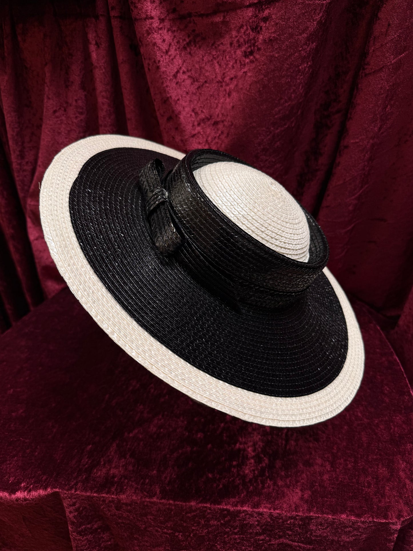 Vintage Accessories - Black and White Straw Derby Hat - Mr. John Classic