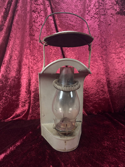 Antique Metal Railroad Wall Mount Oil Lantern – Gray Hurricane Lamp Glass Chimney - Eagle