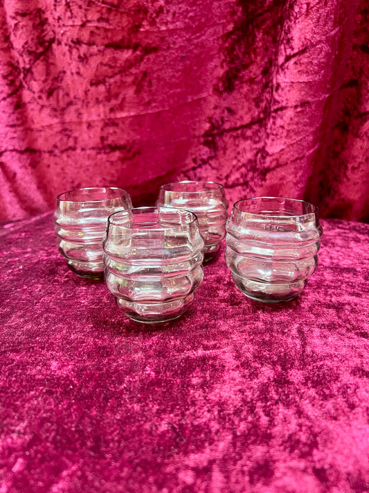 Vintage Barware - Short Cordial Glass Set - Ribbed Stacked Rings - Smokey Gray