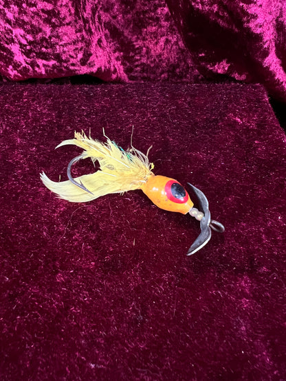 Vintage Fishing Lure Collection - Yellow Bass Popper, Heddon Black Fidgit, Miniature Marlin