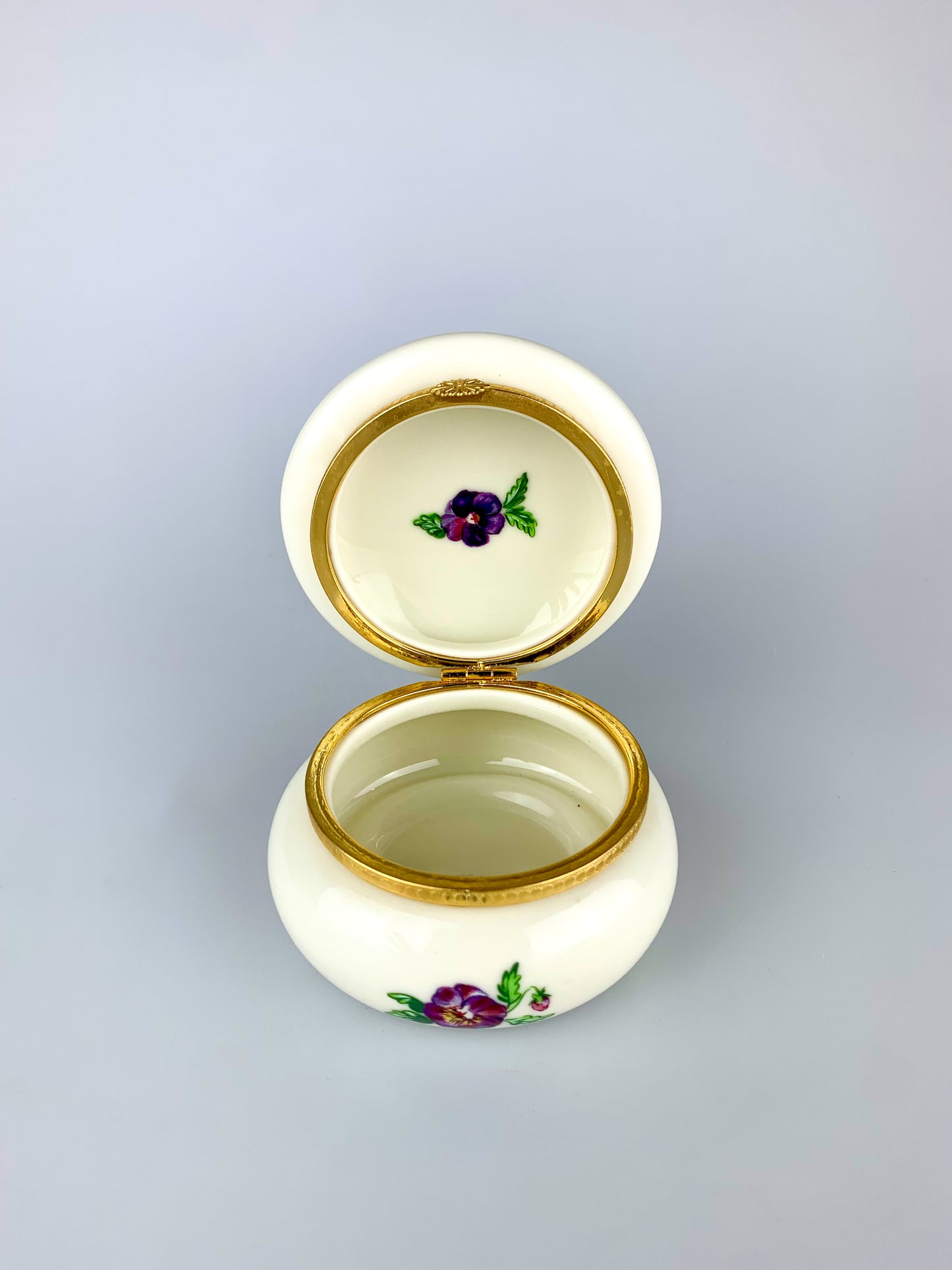 Vintage Partylite Round Floral Ceramic Trinket Box with Hinged Lid