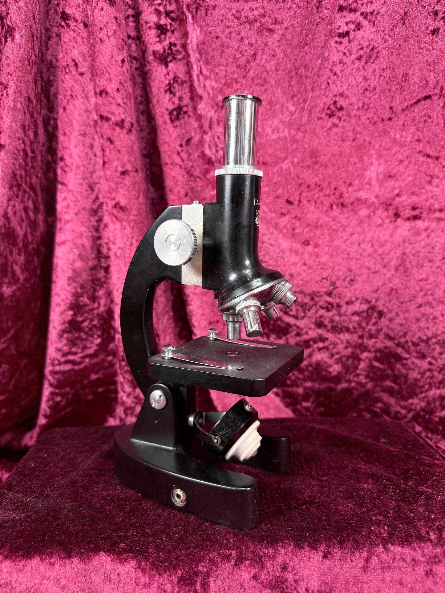 Vintage Tasco Metal Microscope Set – Complete Japanese Student Science Kit with 3 Prepared Slide Collections