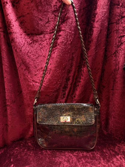 Vintage Accessories - y2k Brown Mock Crock Shoulder Purse - Bijoux Terner