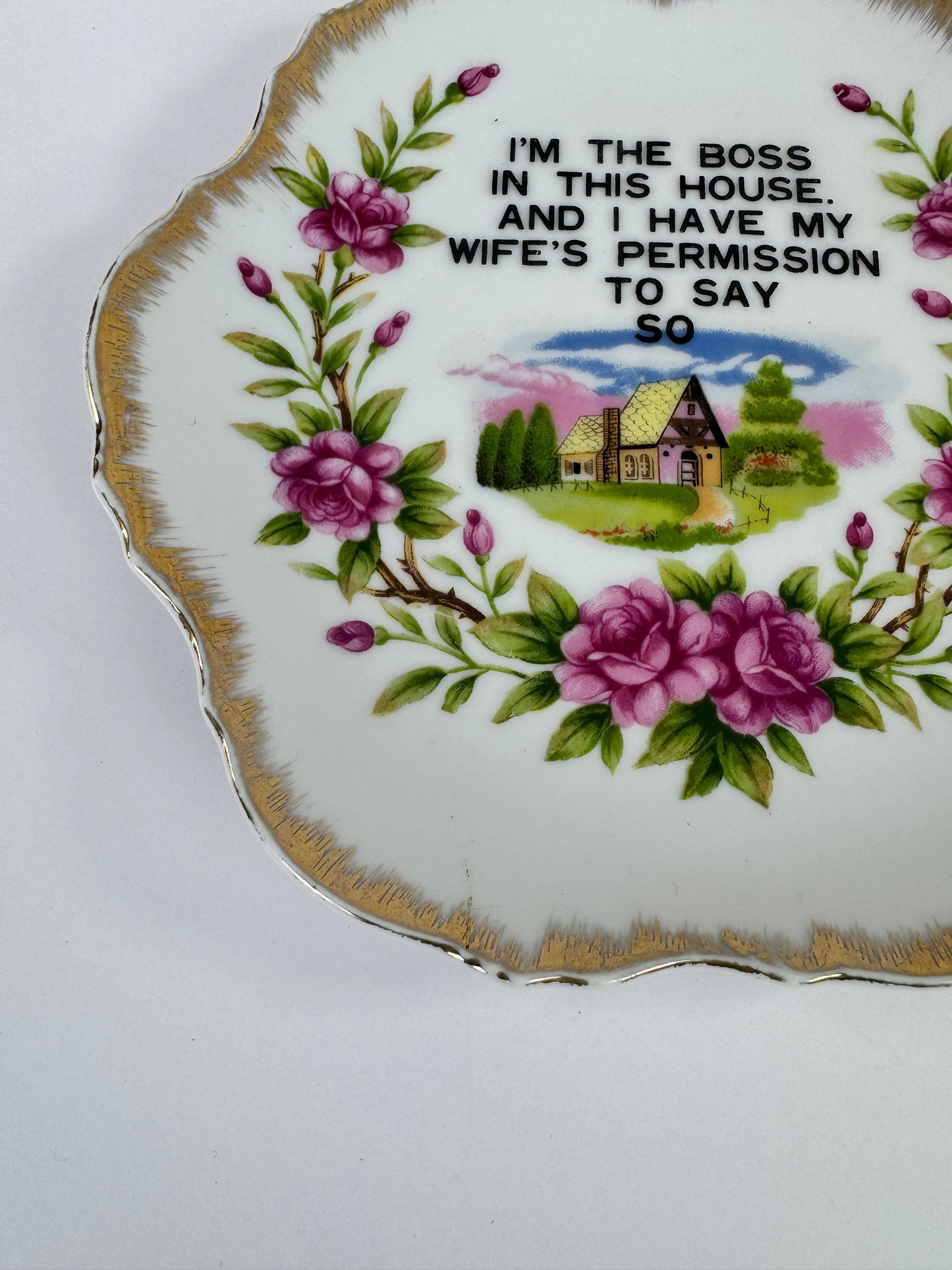 Vintage Kitsch Gag Gift Wall Plate - "Im The Boss In This House" Husband Wife Joke