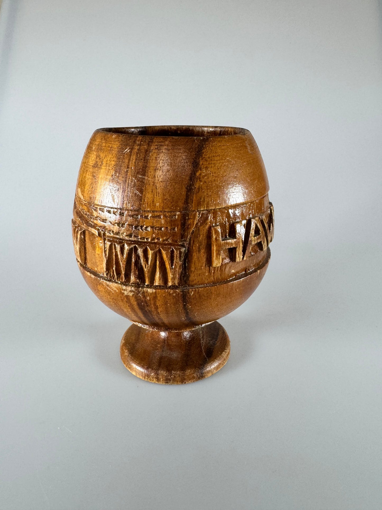 Vintage Hawaiiana Tiki Bar - Kahana woods Monkey Pod - Carved Wood Goblet