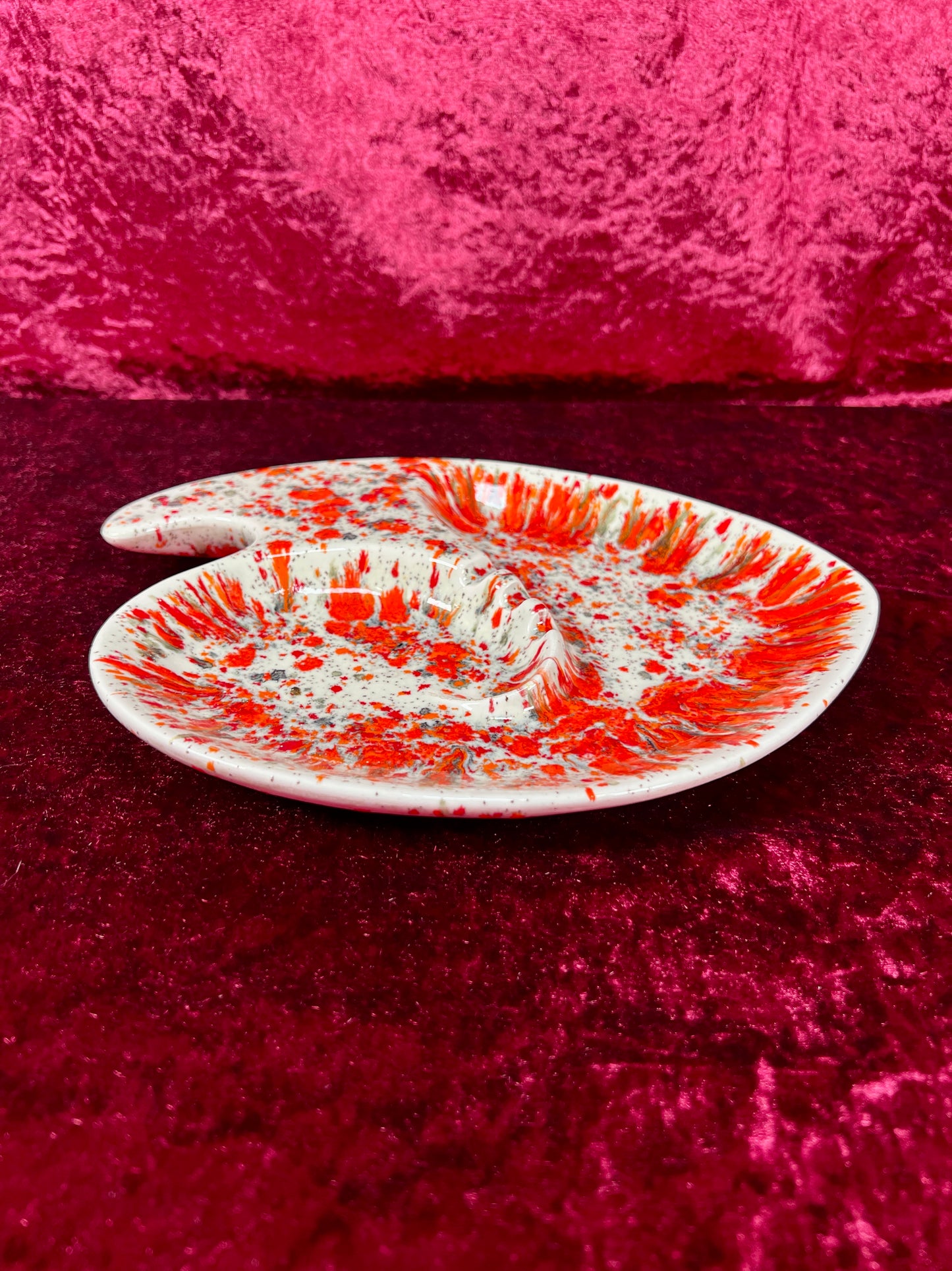 Vintage Ashtray - Sculptural Ceramic Drip Glaze - Mid Century Modern Orange - Large