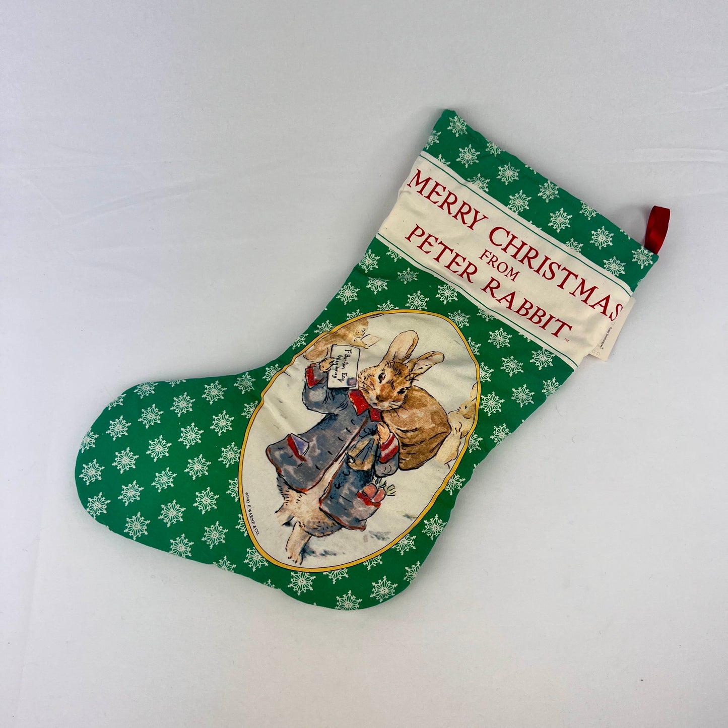 1992 F. Warne & Co Toy Works Peter Rabbit Beatrix Potter Christmas Stocking in Green