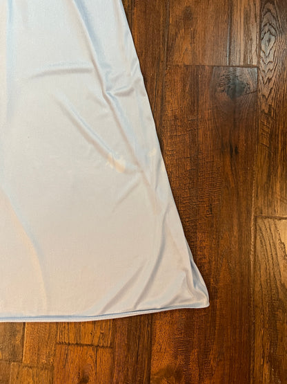 Vintage Clothing - Vanity Fair Full Length V-Neck Nightgown - Baby Blue with Pink Art Deco Flower - Small