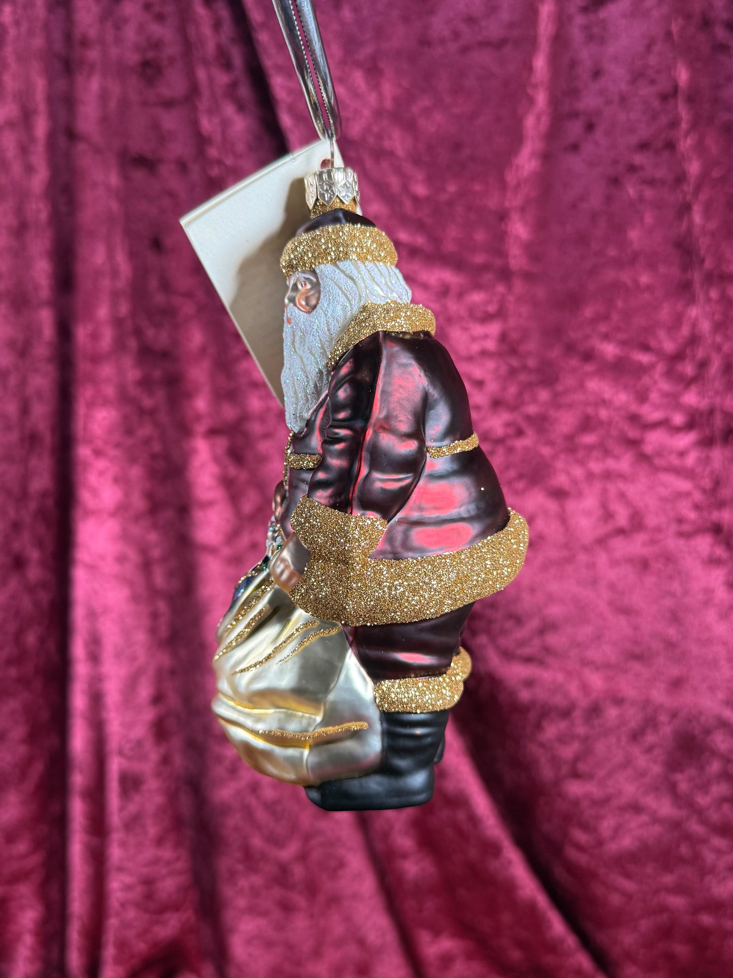 Vintage Christmas - Handblown Glass Ornament - Red Santa Claus with Toy Sack - Patricia Breen - Poland