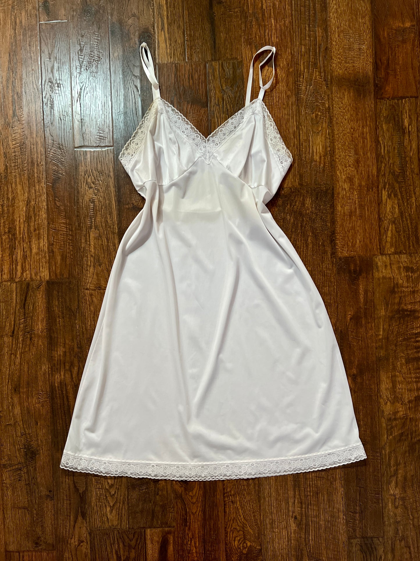 Vintage White Nylon Above The Knee Slip Dress - Lace Trim - Gilligan O'Malley