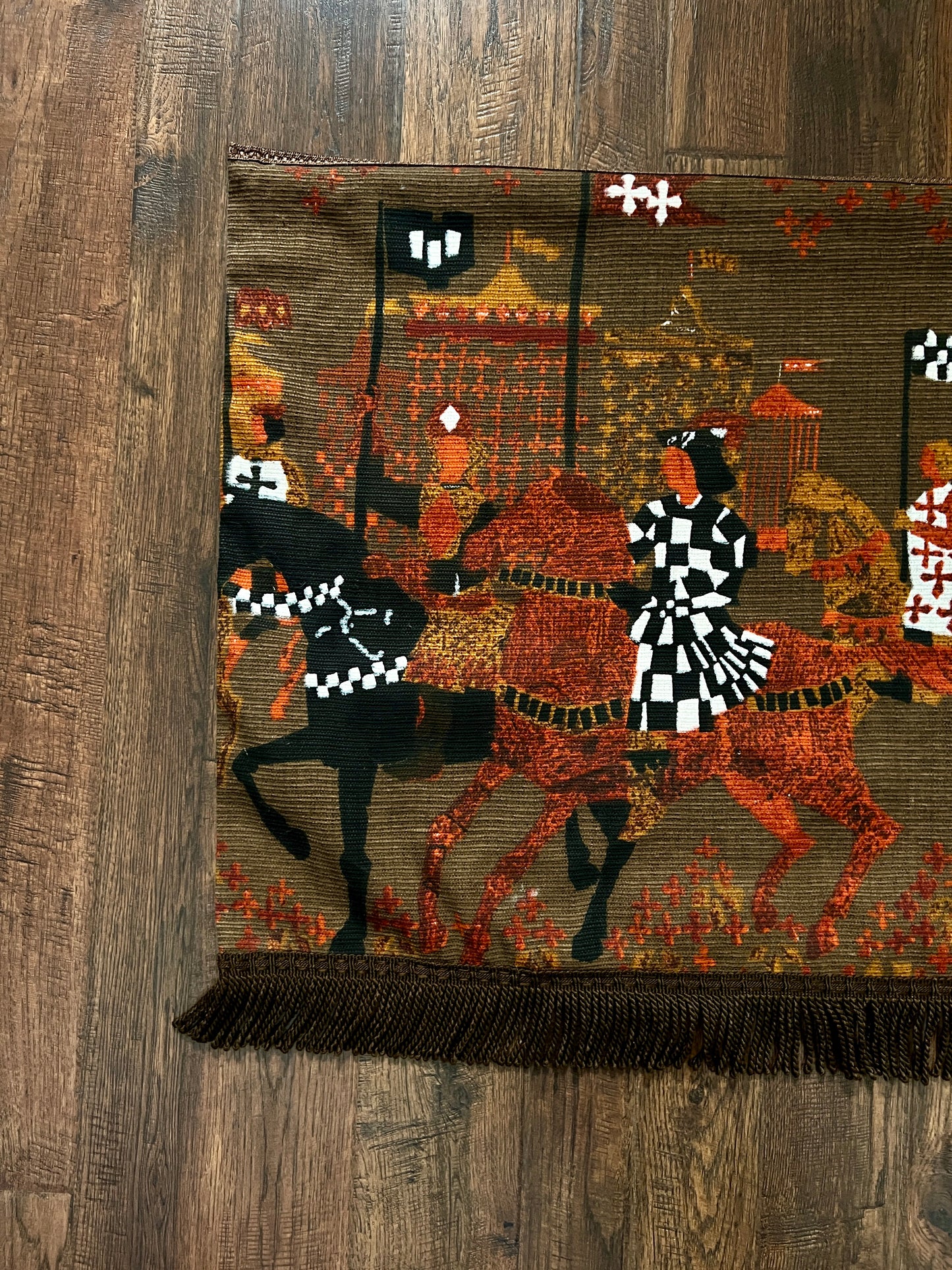 Vintage Woven Medieval Tapestry Wall Hanging - Atournament Tibor Reich Fringe Textile