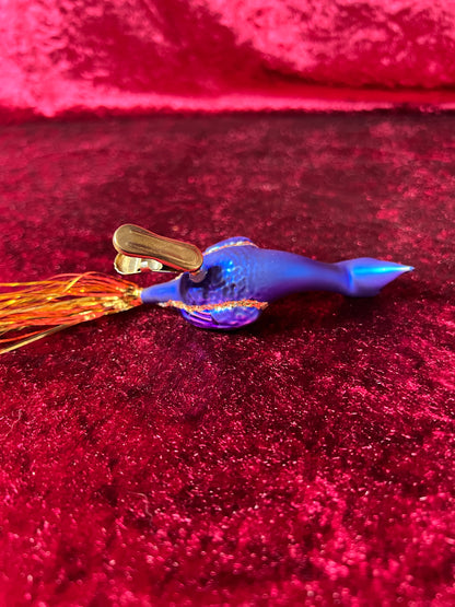 Vintage Christmas - Glass Clip-On Ornament - Royal Blue Crane with Tinsel Tail