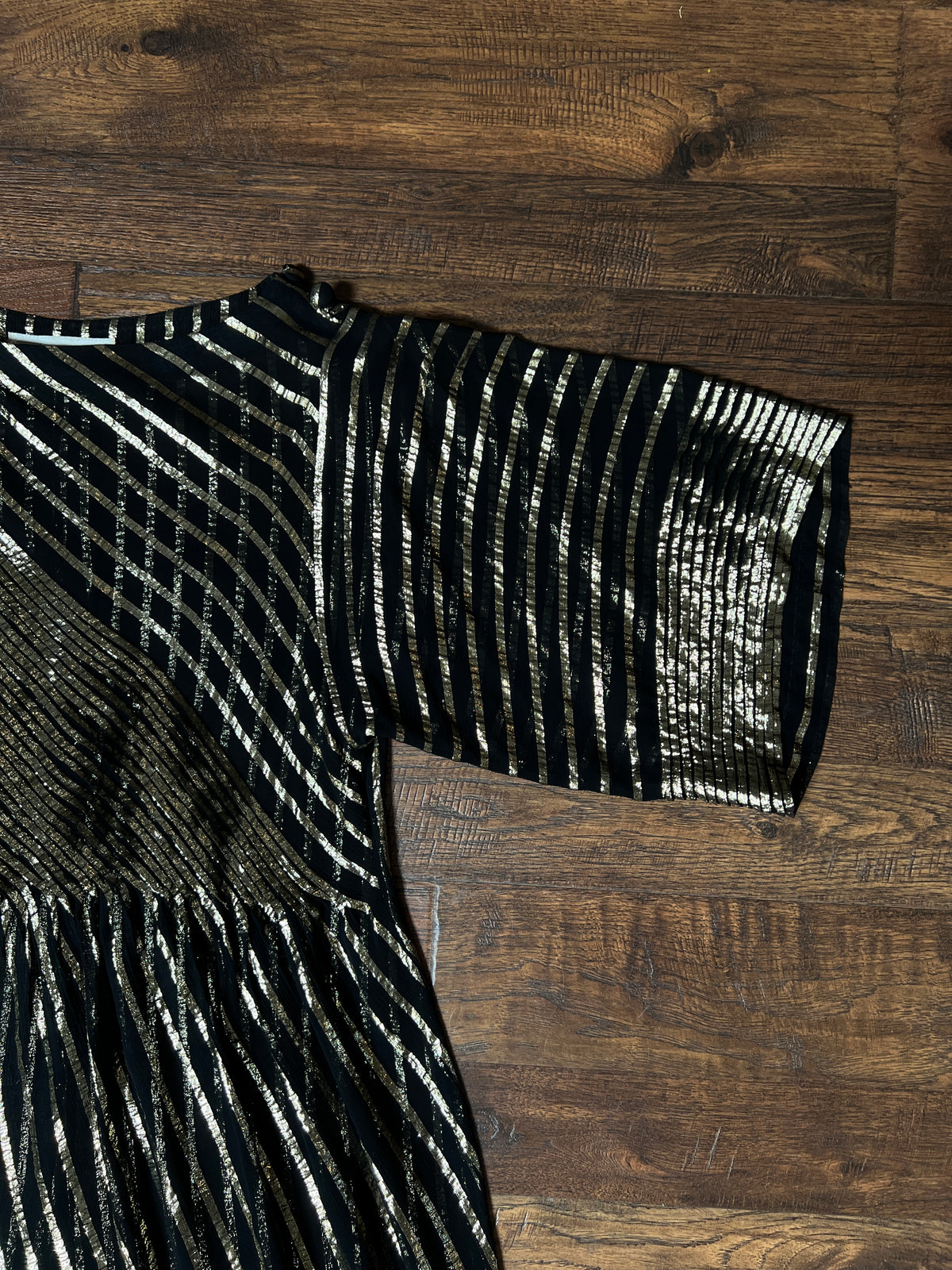 Vintage Albert Nipon Maxi Dress -  Metallic Gold  Sheer Black Butterfly Sleeve Gown - Medium