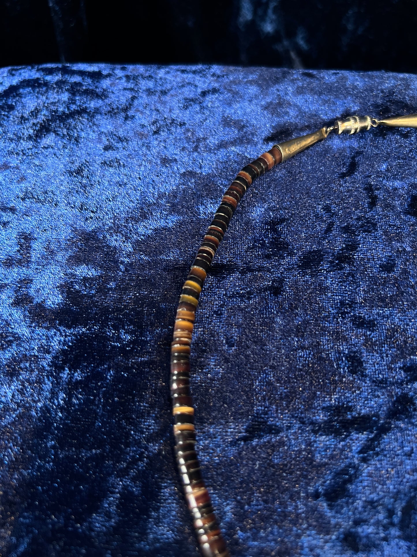 Vintage Zuni Heishi Fetish Necklace - Shell and Mother of Pearl Birds Sterling Silver Clasp