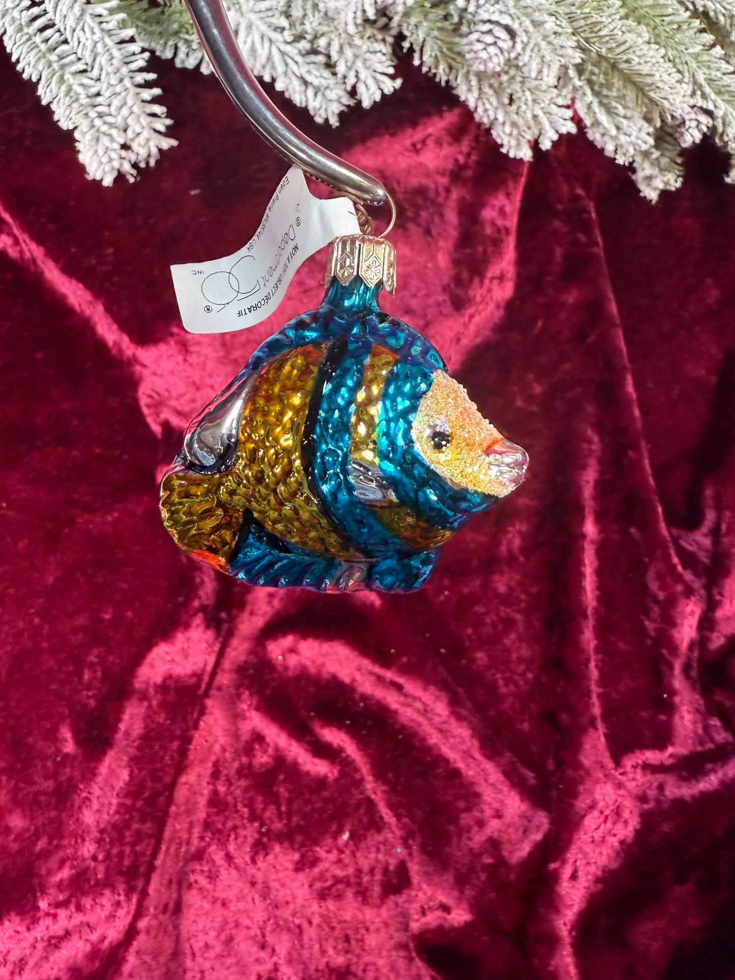 Vintage Christmas - Handblown Glass Ornament - Blue-Yellow Exotic Fish - Department 56