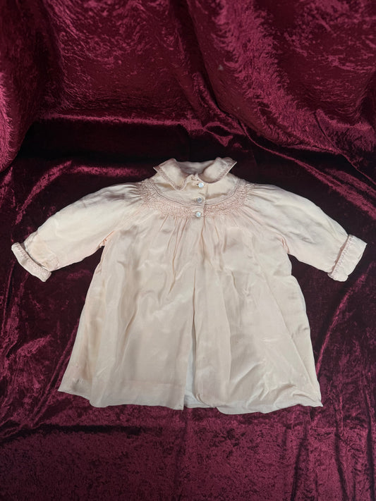 Vintage Pink Silk Baby Capelet – Hand Smocked Nursery Heirloom