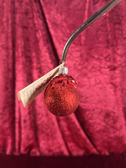 Vintage Christmas - Handblown Glass Ornament - Red Chameleon On Glitter Orb - Patricia Breen - Poland