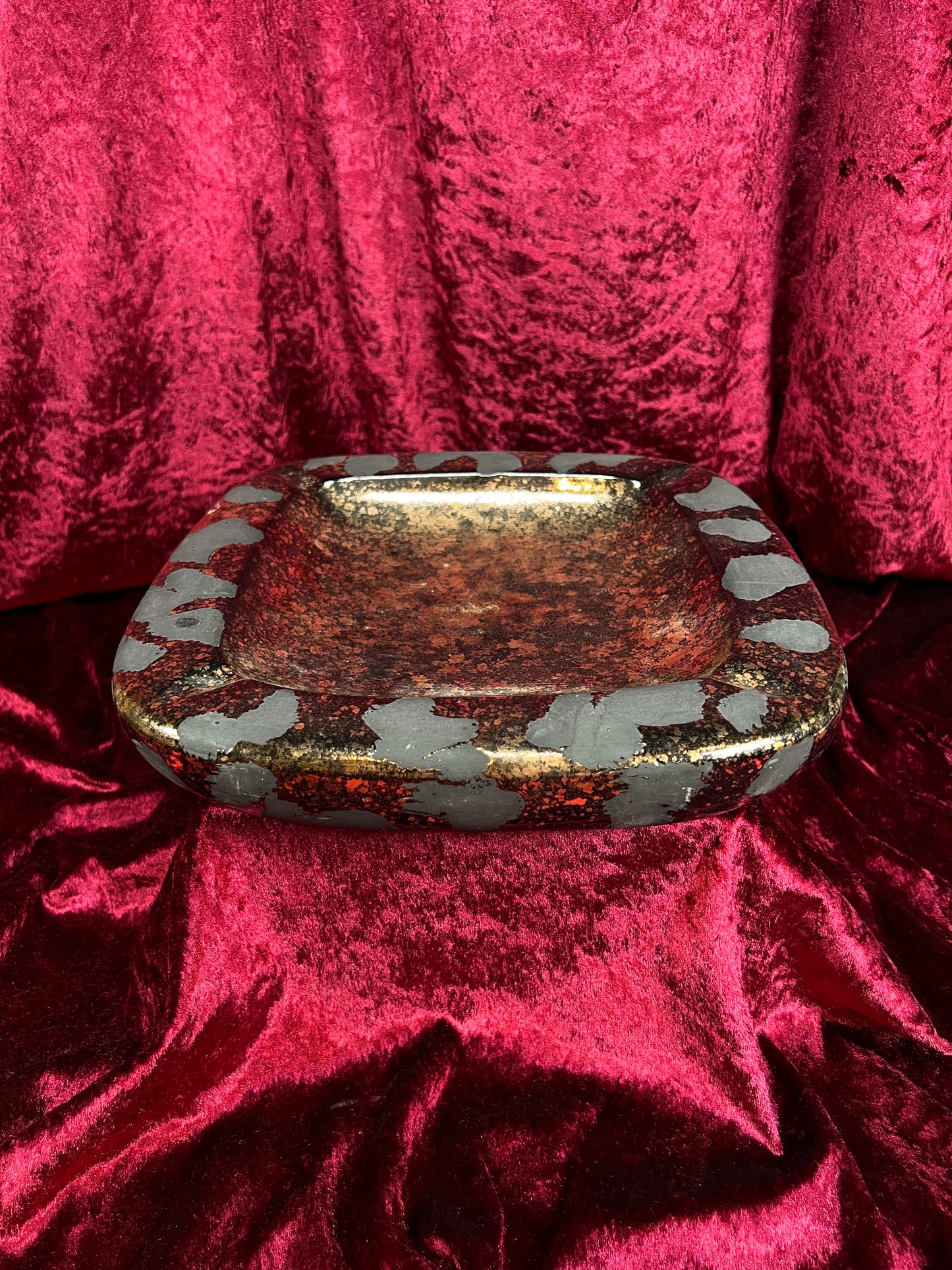 Vintage Mid Century Ceramic Ashtray - Westwood California Metallic Gold Black Leopard Print Glaze