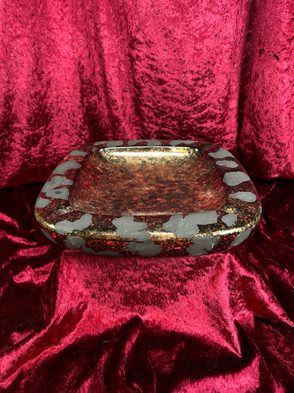 Vintage Mid Century Ceramic Ashtray - Westwood California Metallic Gold Black Leopard Print Glaze