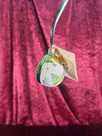 Vintage Christmas - Handblown Glass Clip On Ornament - Spring Chameleon and Butterflies - Patricia Breen - Poland