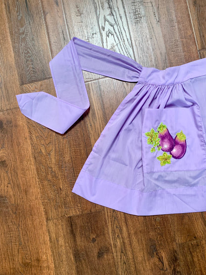 Vintage Lilac Half Apron with Puffy Eggplant Pocket Detail