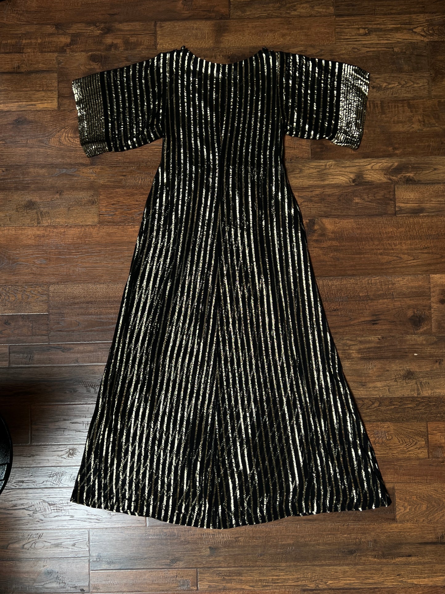 Vintage Albert Nipon Maxi Dress -  Metallic Gold  Sheer Black Butterfly Sleeve Gown - Medium