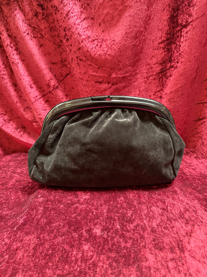 Vintage Accessories - Kiss Lock Evening Clutch - Genuine Black Suede Leather - Italy