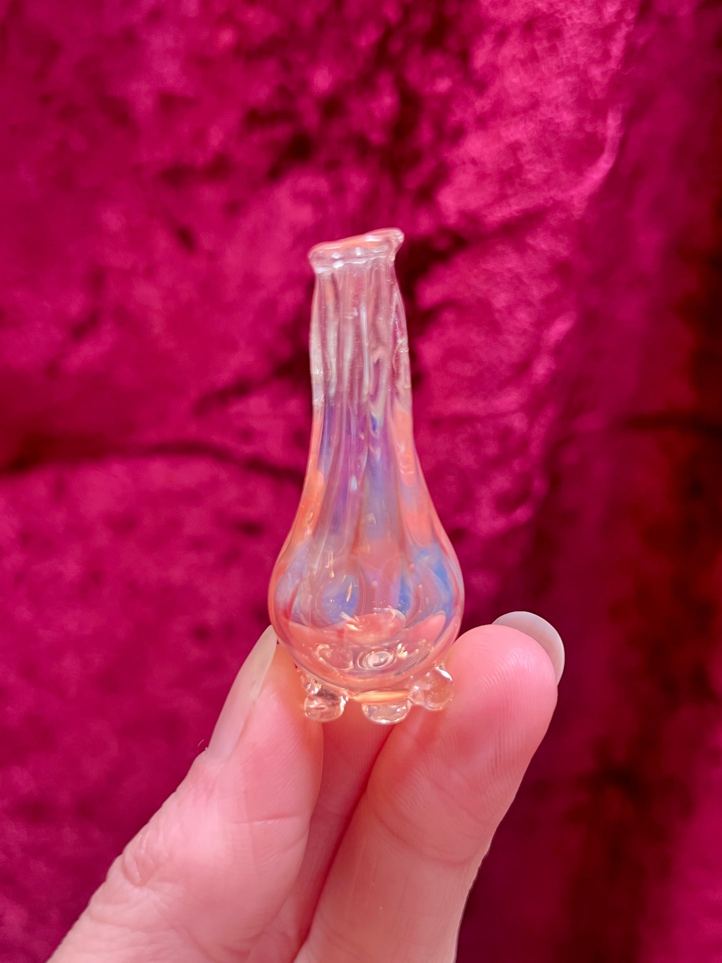 Vintage Miniature Glass Bottle - Handblown Bud Vase - Pink and Blue - 1.75”