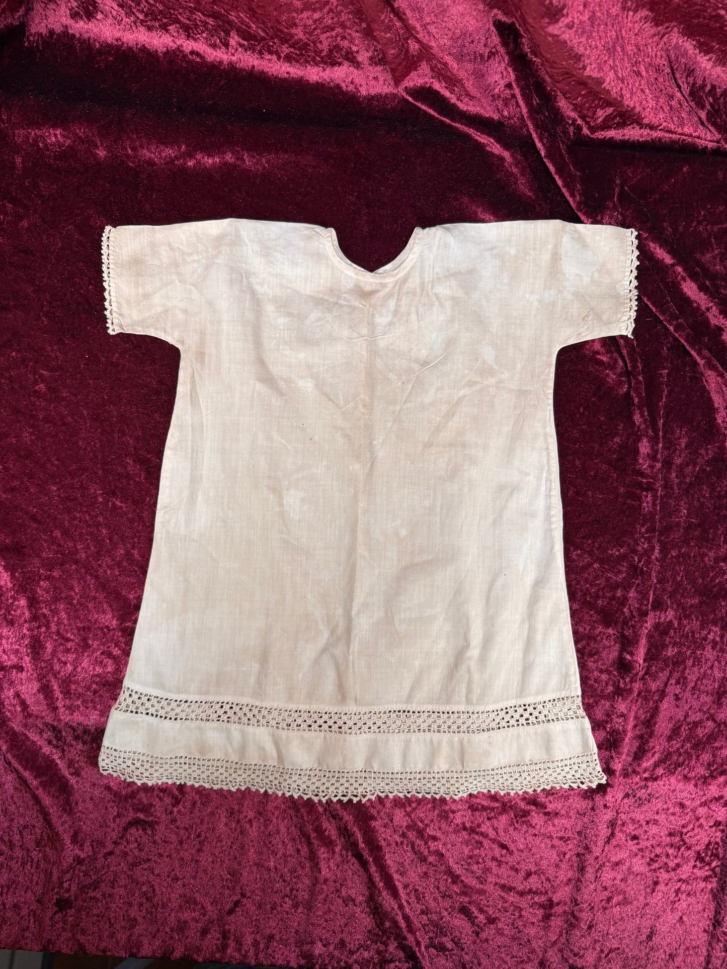 Antique Cotton Baby Dress – Crochet Lace Trim Edwardian Infant Sleeping Gown