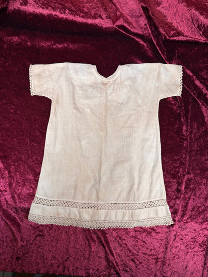 Antique Cotton Baby Dress – Crochet Lace Trim Edwardian Infant Sleeping Gown