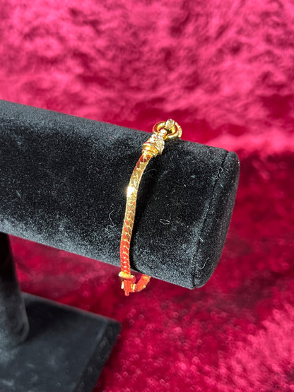 Vintage Jewelry - Bracelet - Gold Tone - Black Enamel Center with Clear Rhinestones - 7.75"
