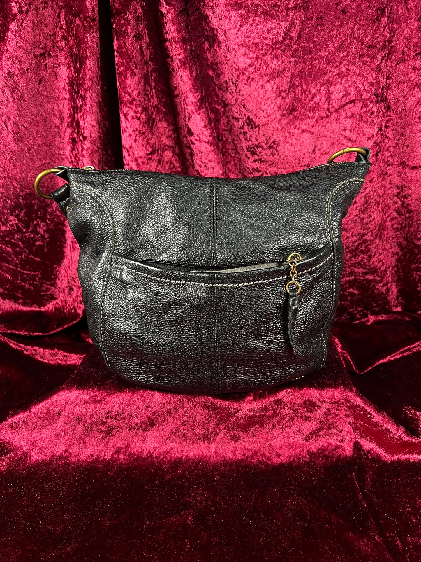 Vintage Leather Hobo Shoulder Bag - Black Pebbled Everyday Slouch Purse - The Sak