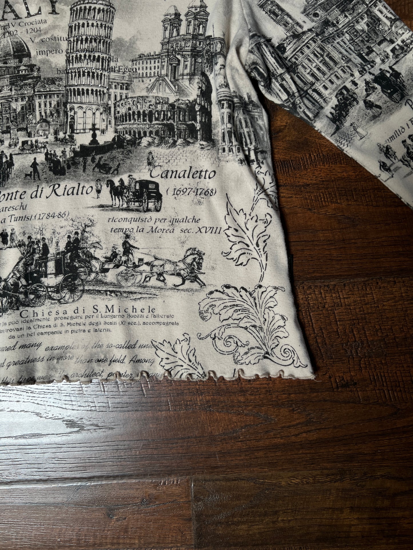 Vintage Impulse California Cotton Graphic Top — Scenic Italy Print Lettuce Hem - X-Large