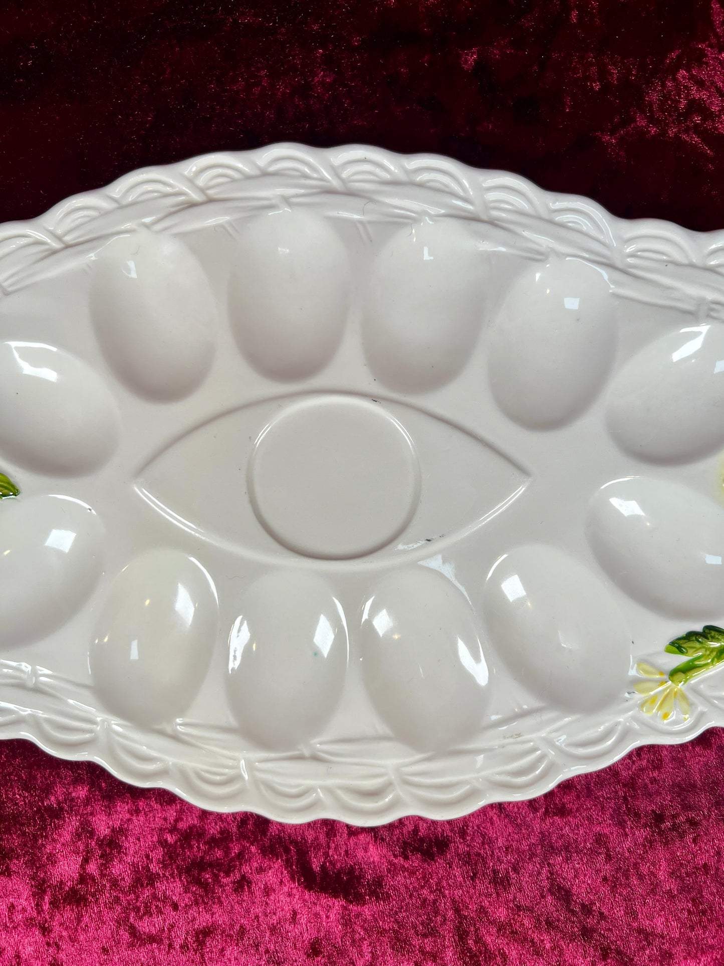 Vintage Kitchen - Ceramic Deviled Egg Serving Platter - 5182 / Yellow Daisies - Geo Z. Lefton