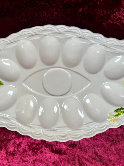 Vintage Kitchen - Ceramic Deviled Egg Serving Platter - 5182 / Yellow Daisies - Geo Z. Lefton