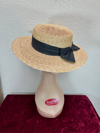 Vintage Accessories - Straw Sun Hat - Black Bow - Medium - Scala