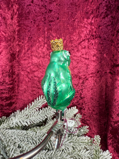 Vintage Christmas - Clip On Ornament - Hand Blown Glass -  3" Prince Frog