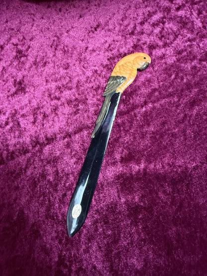 Vintage Papier-Mâché Parrot Letter Opener – Hand-Painted Bird