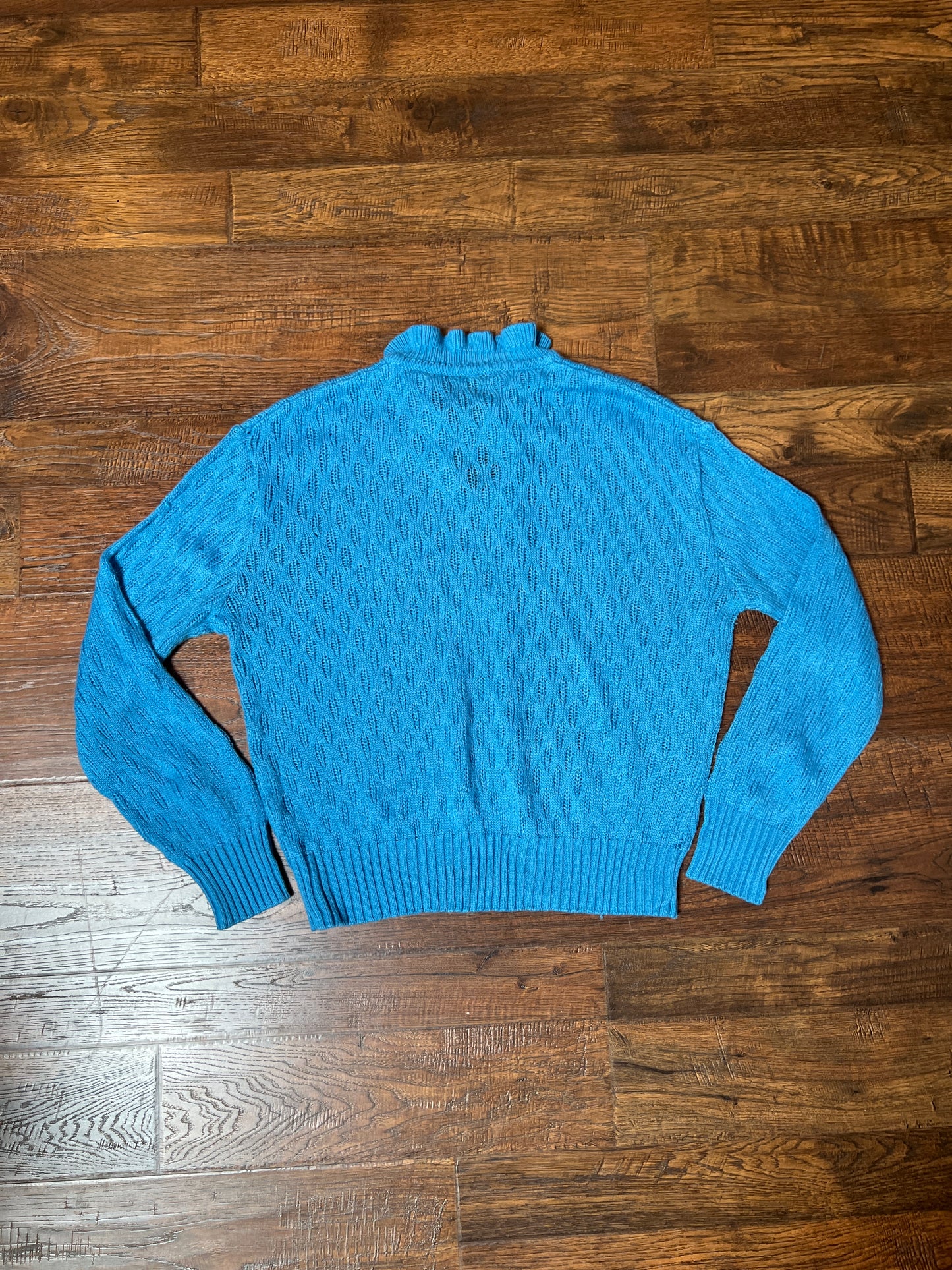 Vintage Gianni Benini Sweater - Robin's Egg Blue Open Knit Tie Neck Pullover - Medium