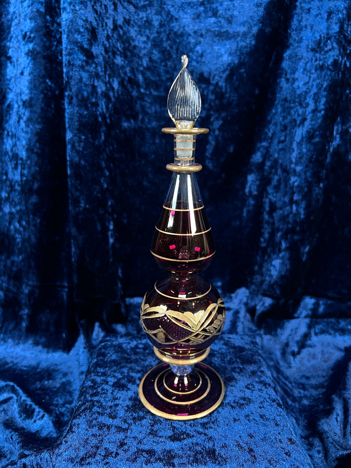 Vintage Ruby Red and Gold Glass Perfume Bottle - Egyptian Decanter with Stopper