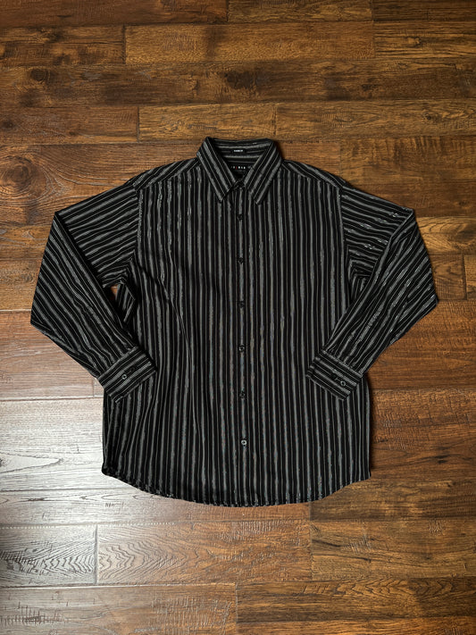 Vintage Axcess Claiborne Button Up Shirt - Black Silver Lurex Stripe - Size Large