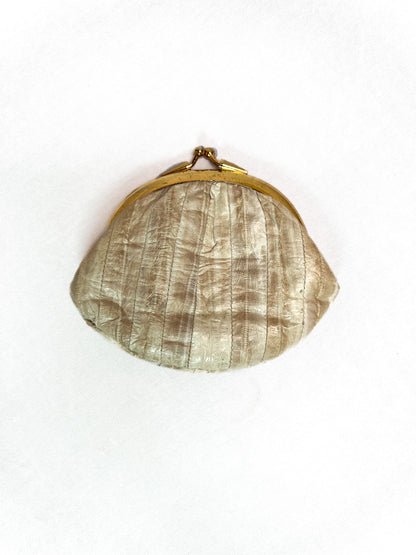 Vintage Wallet - Coin Purse - Genuine Eel Skin - Blush White - Kiss Lock Closure