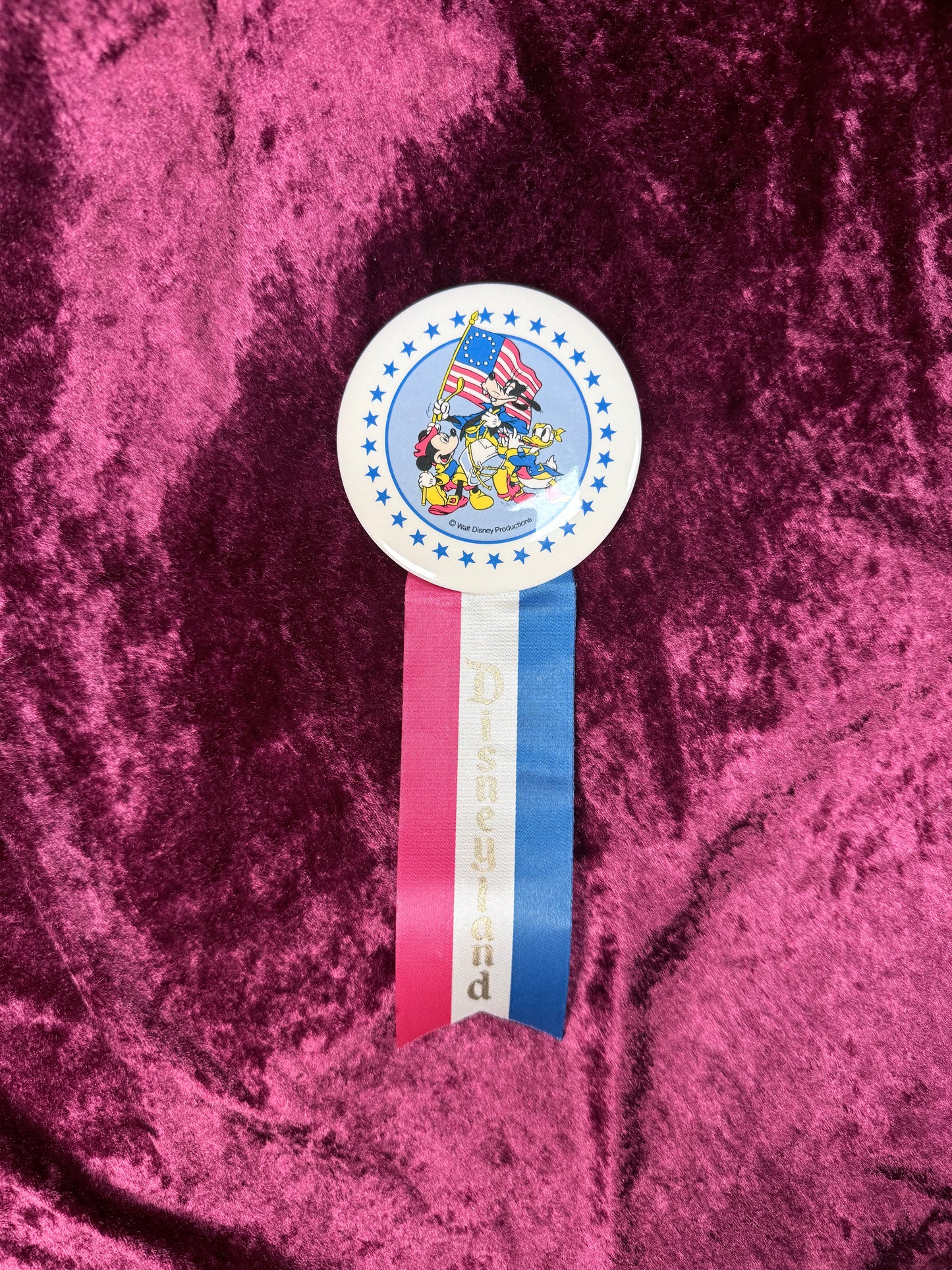 Vintage Disney Award Ribbon – Patriotic Character Parade Souvenir - Mickey Donald Goofy