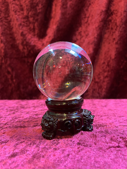 Vintage Curiosities - Crystal Ball with Carved Wood Dragon Head Stand - Medium