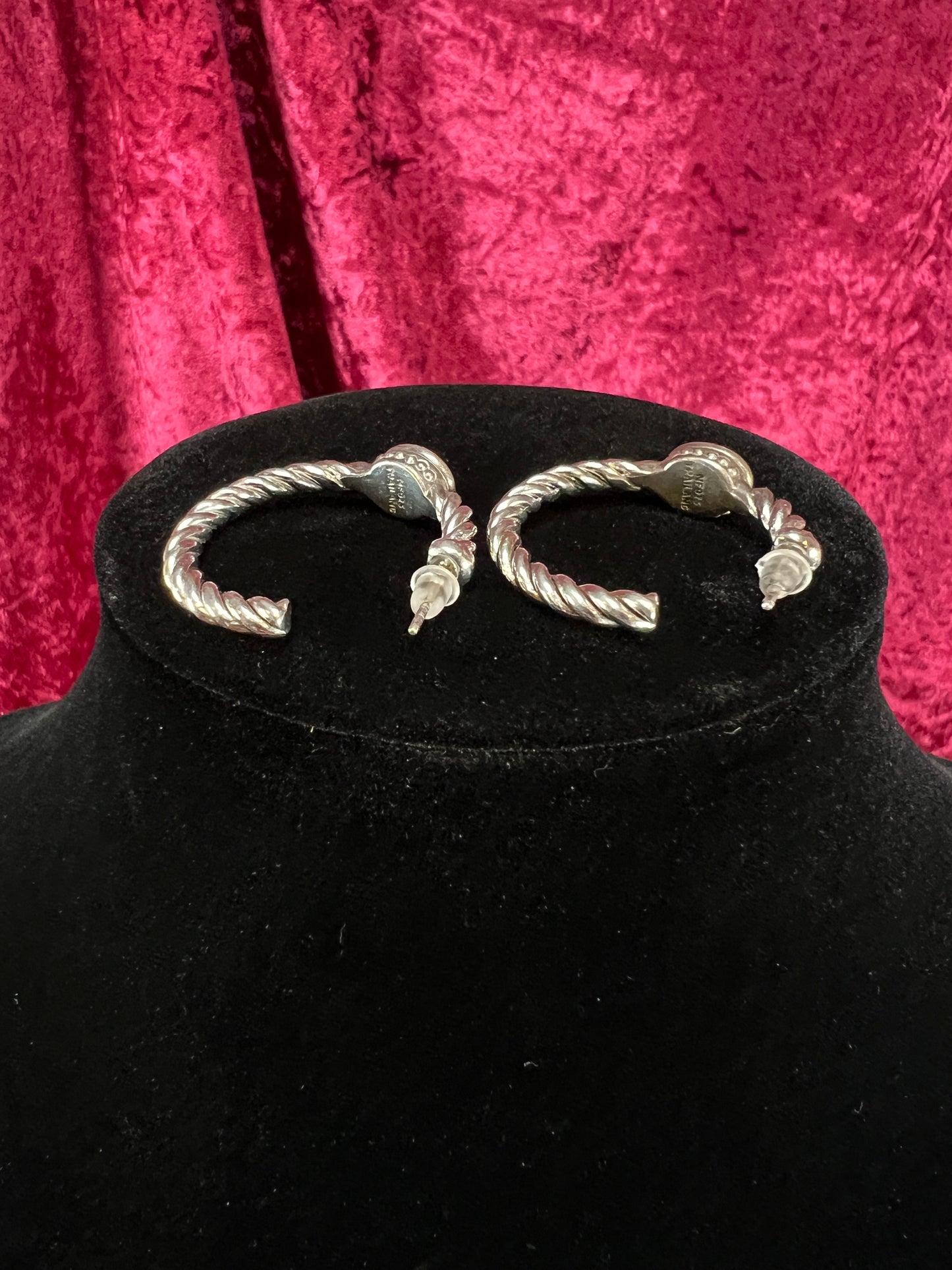 Vintage Style Sterling Silver Twisted Hoop Earrings – Cinderella Turquoise Cabochon
