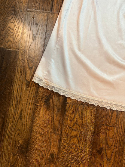 Vintage Clothing - Ankle Length Pink Skirt Slip with Lace Edge - Size Small