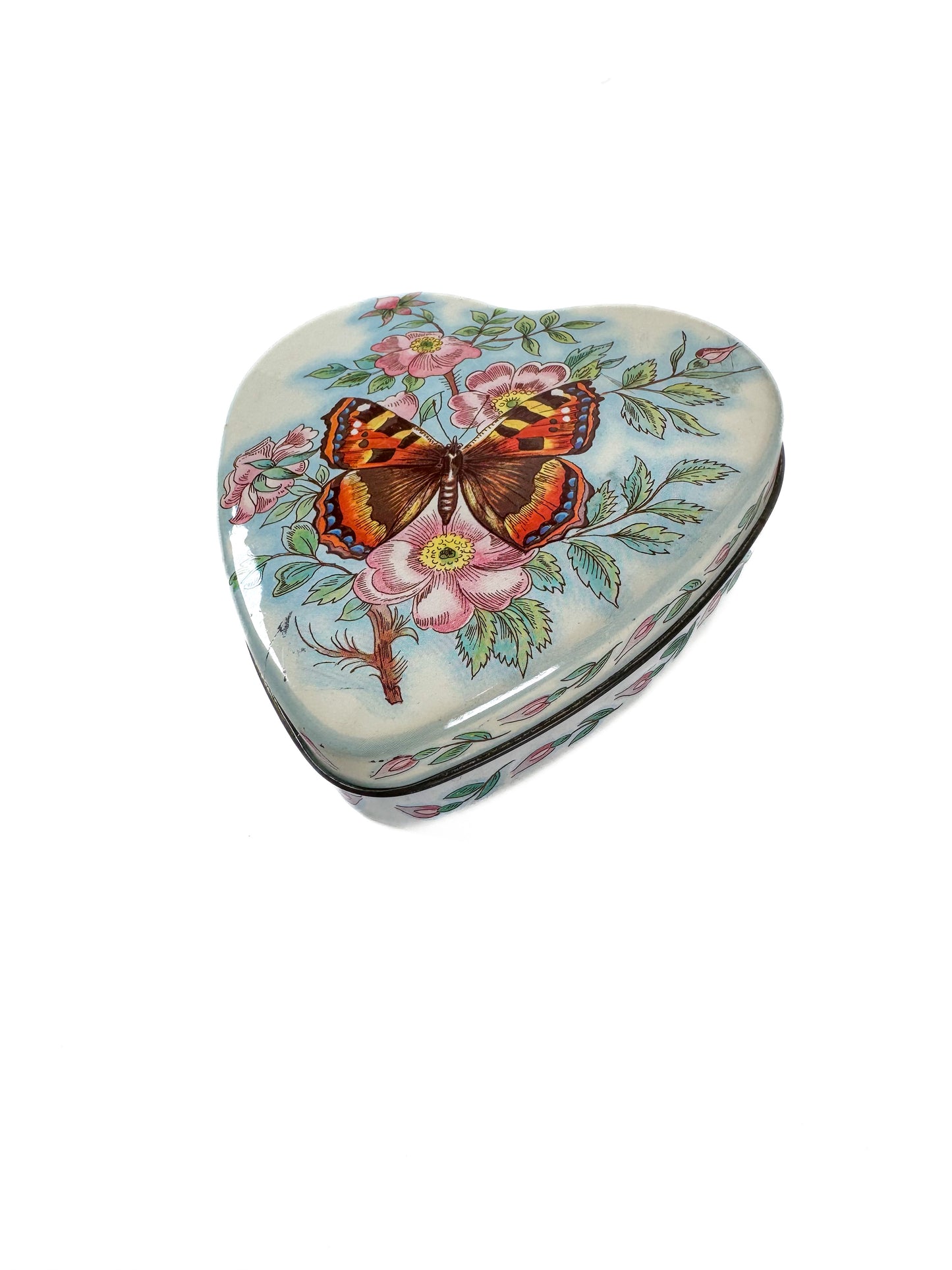 Vintage Tin - Daher Heart Shaped Box with Butterfly - 1970s