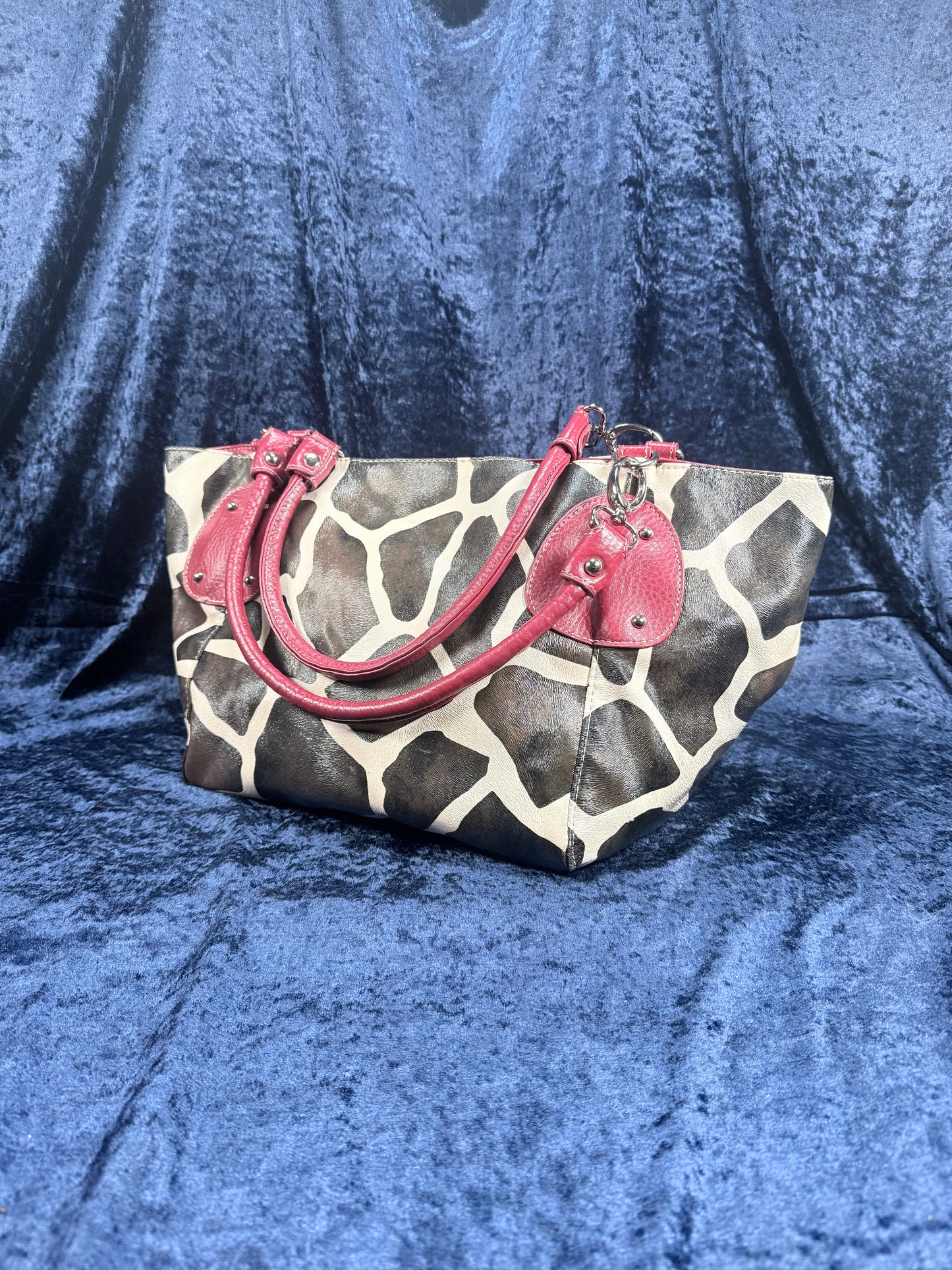 Vintage Y2K Animal Print Tote Bag – Giraffe Pattern Red Trim