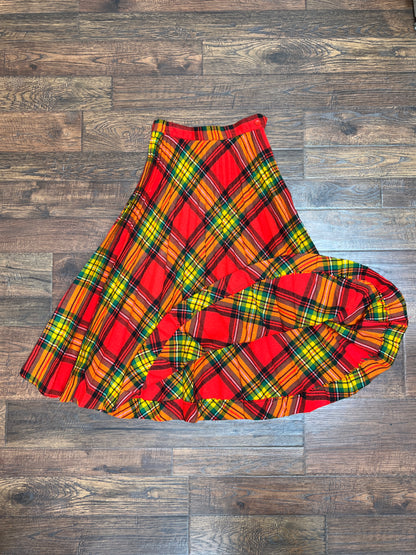 Vintage Clothing - Below The Knee Skirt - Orange Plaid - X-Small - Fritzi Of California